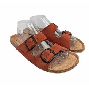 Yokono Double strap red orange rust suede footbed sandals womens 9.5